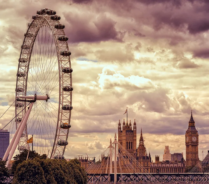 London Eye and Houses of Parliament at sunset