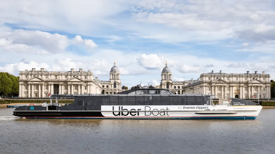 White river bus travelling along the Thames in central London