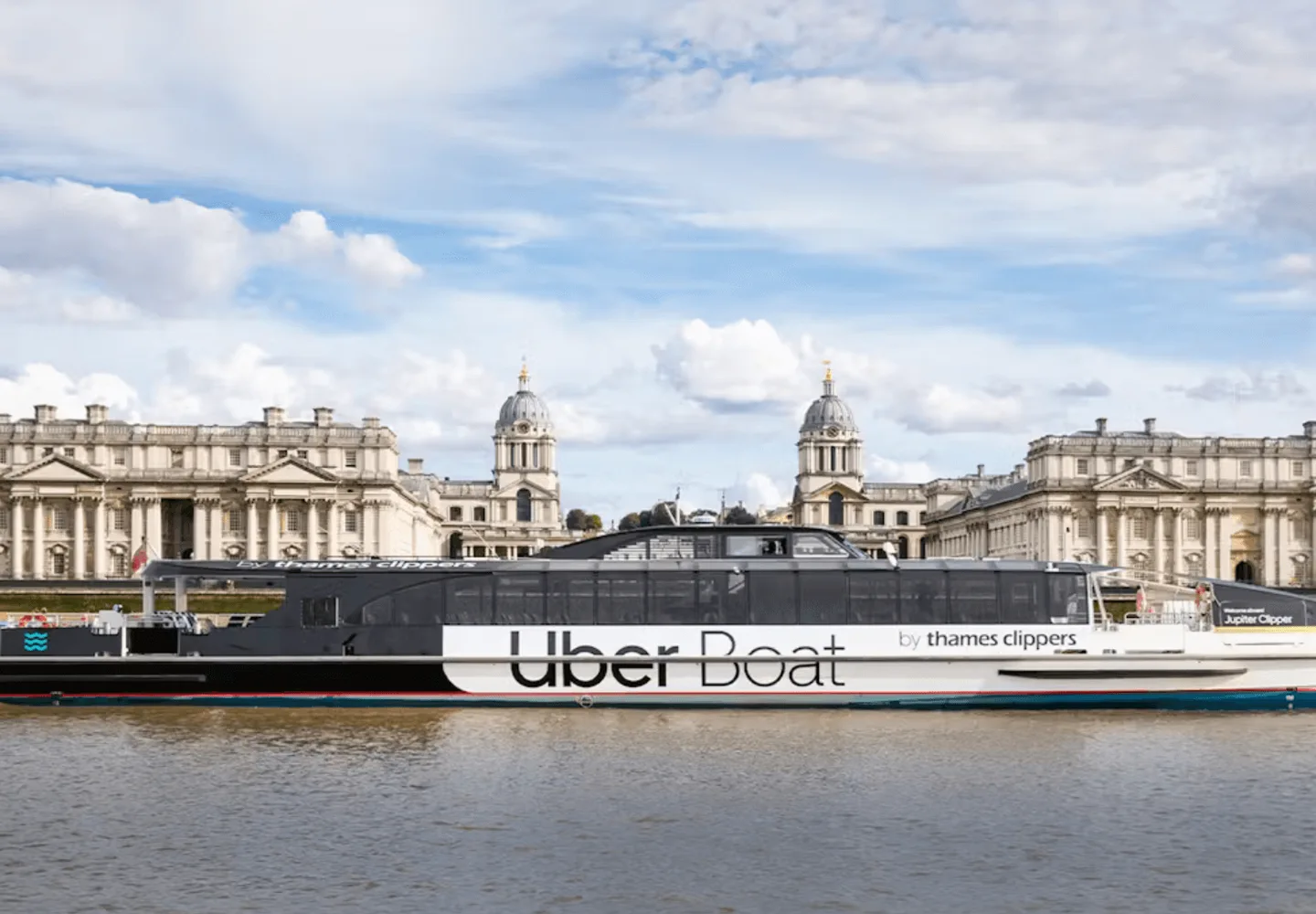 White river bus travelling along the Thames in central London